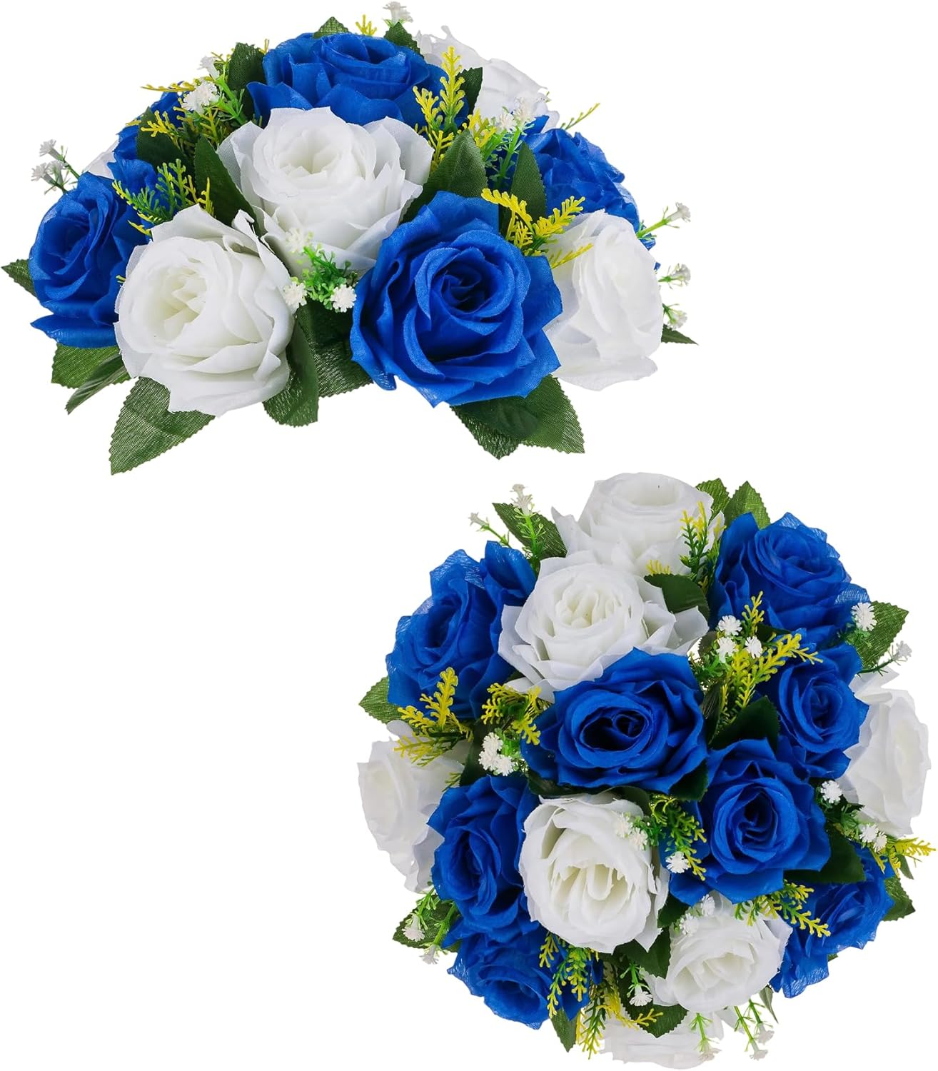 BLOSMON Royal Blue White Flower Balls Centerpiece 2 Pcs