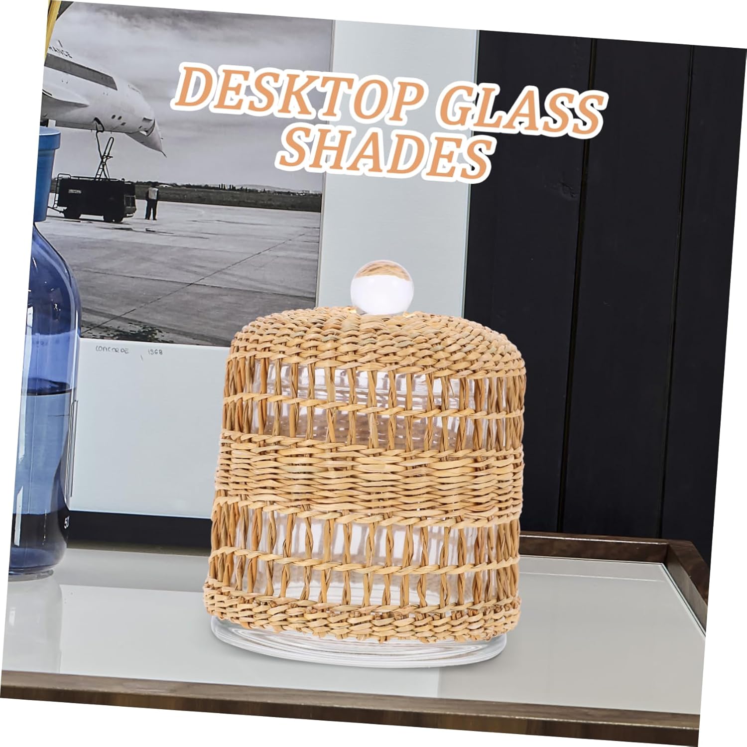 Zerodeko Glass Candle Dome Holder with Rattan Wrap Decorative Cover
