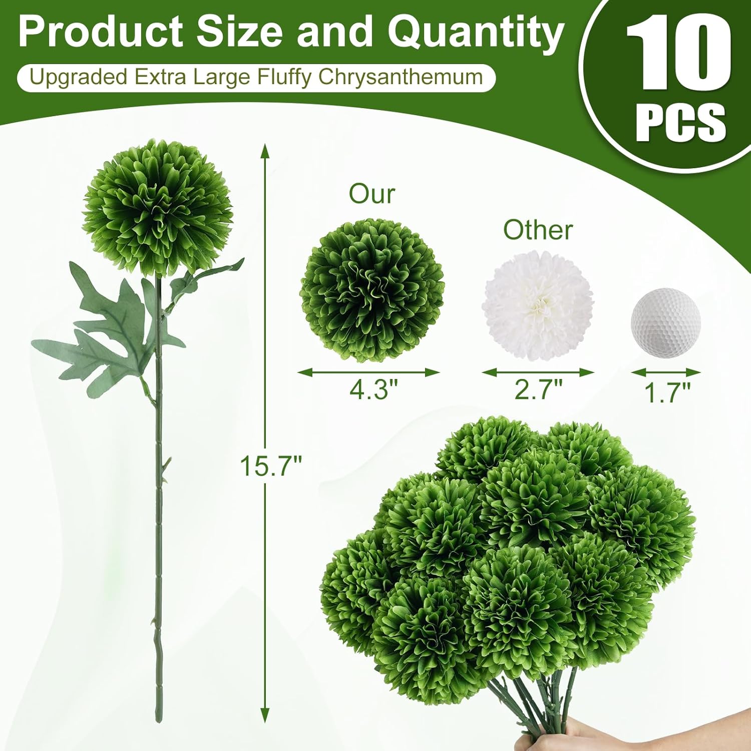 BonBlooms Artificial Chrysanthemum Flowers Ball 10pcs Green