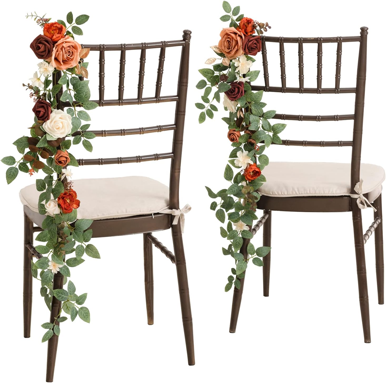 Fall Wedding 10pcs Chair Decorations Orange Terracotta Floral Swag