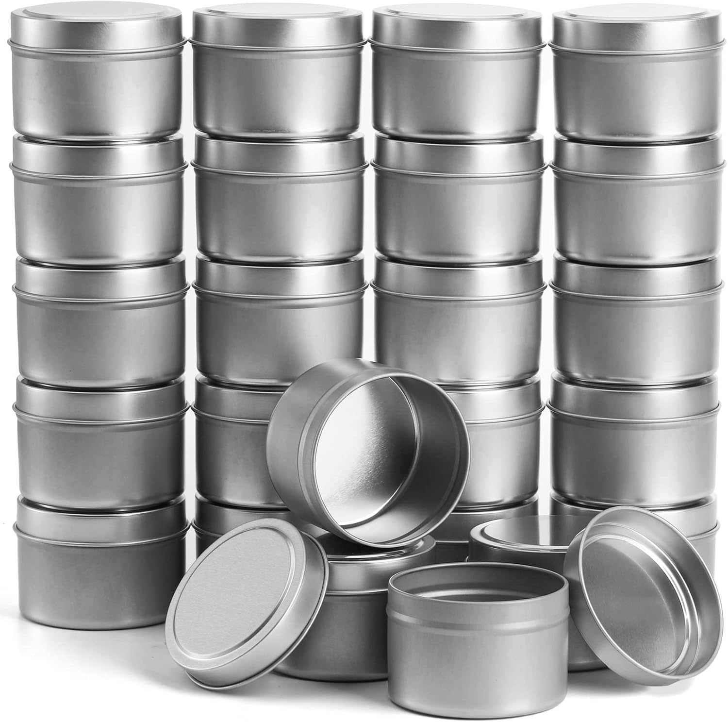 ZEAYEA 30 Pcs Silver Candle Tins 4oz Round with Lids