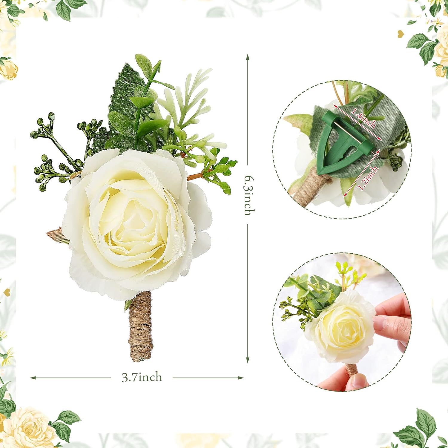 Sherr 36 Pcs White Rose Boutonniere for Men Wedding Groomsmen
