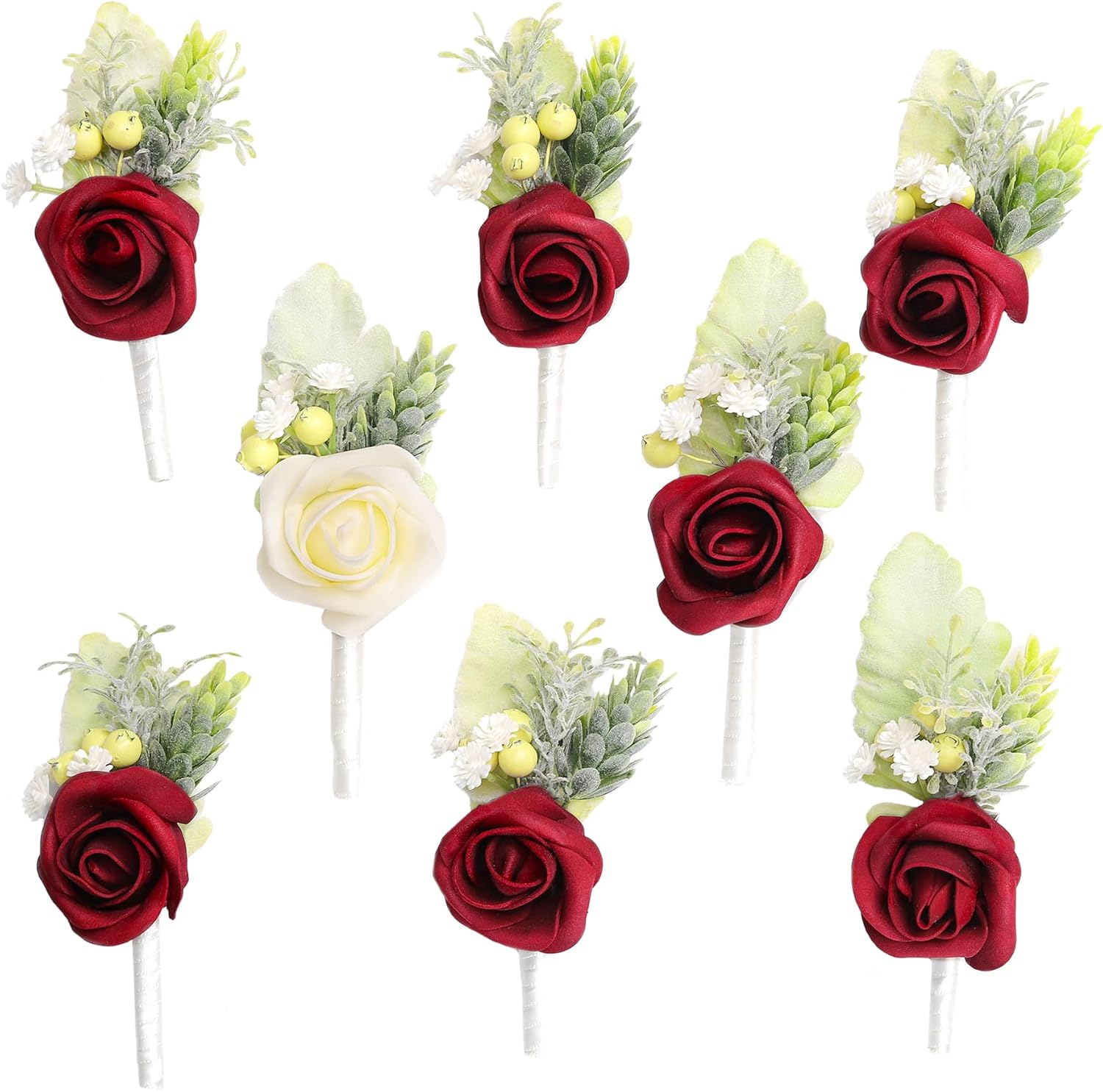 HIALTODAY 8Pcs Men Red Rose Boutonnieres Wedding Supplies