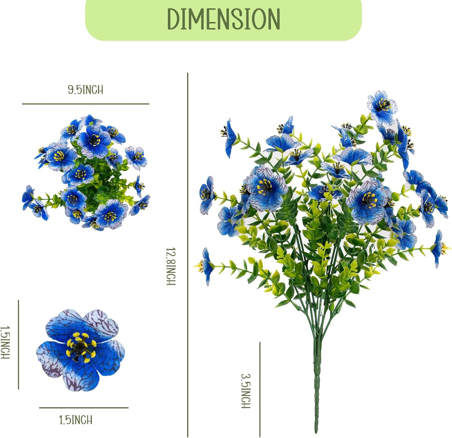 10 Bundle Artificial Blue Flowers UV Resistant Outdoor Set