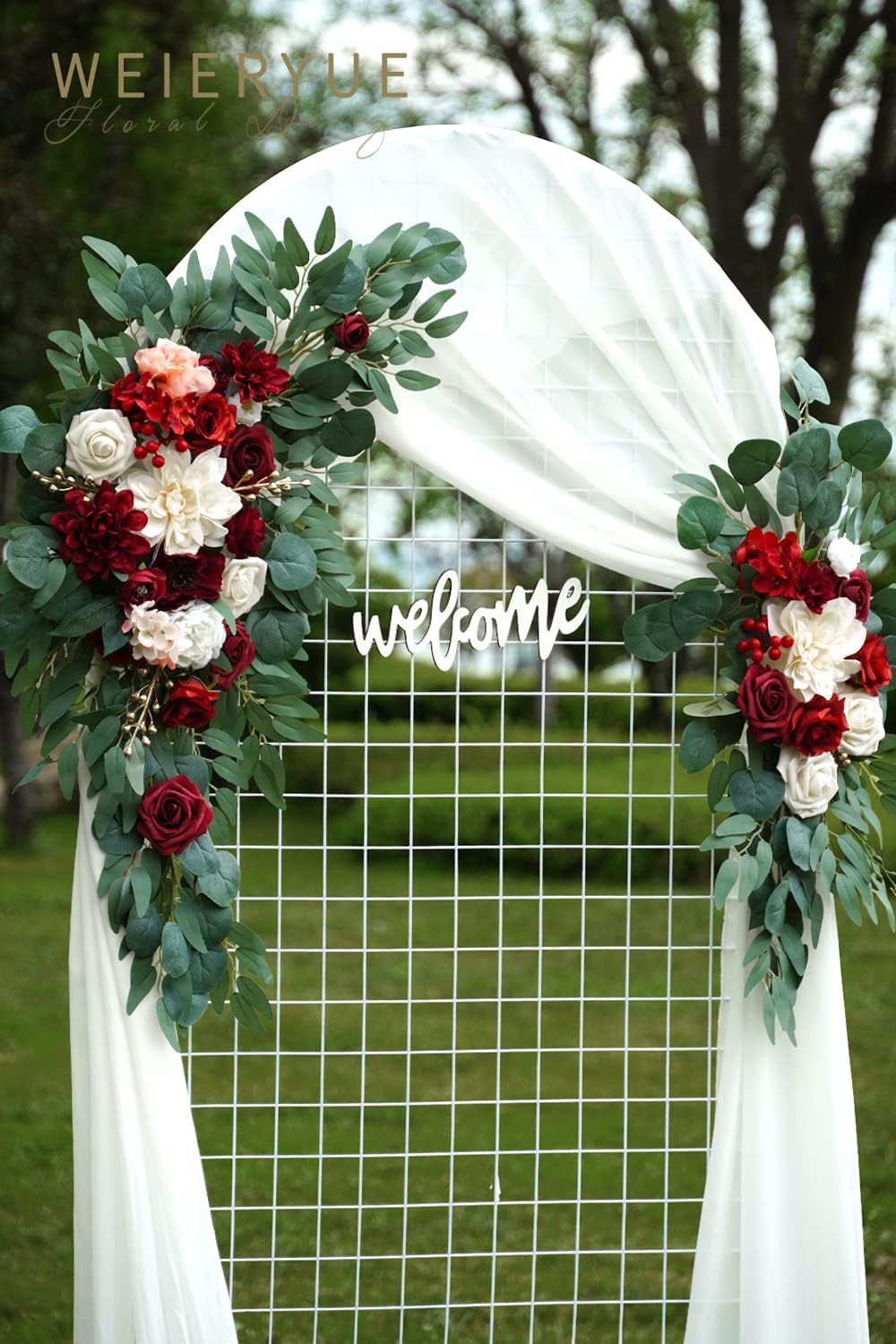 Burgundy Wedding Arch Flowers Kit with Drape