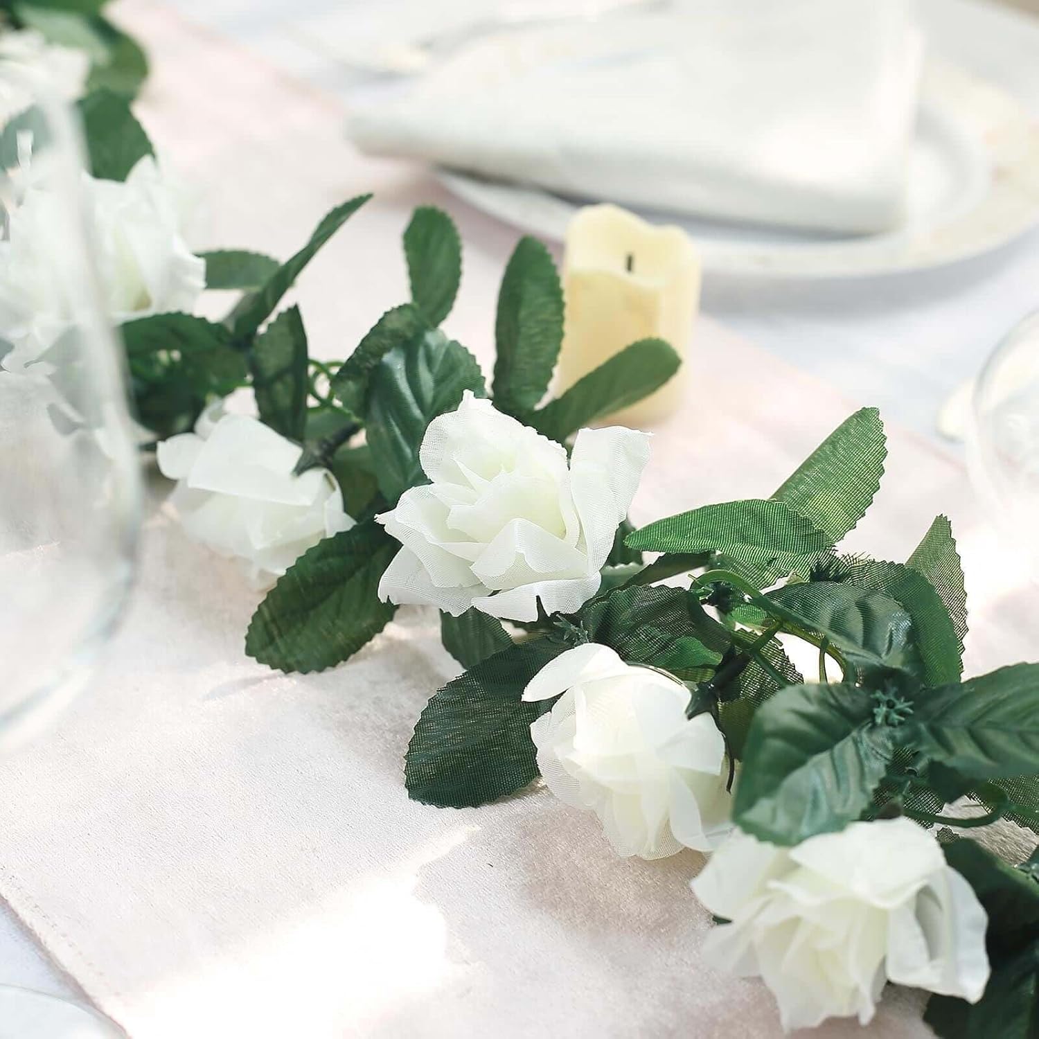 Efavormart 6 Foot 3D Silk Rose Garland - Cream