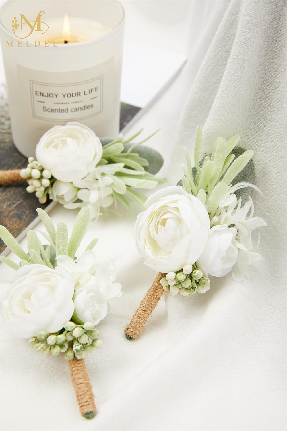 Meldel Ivory Greenery Boutonniere Set of 6