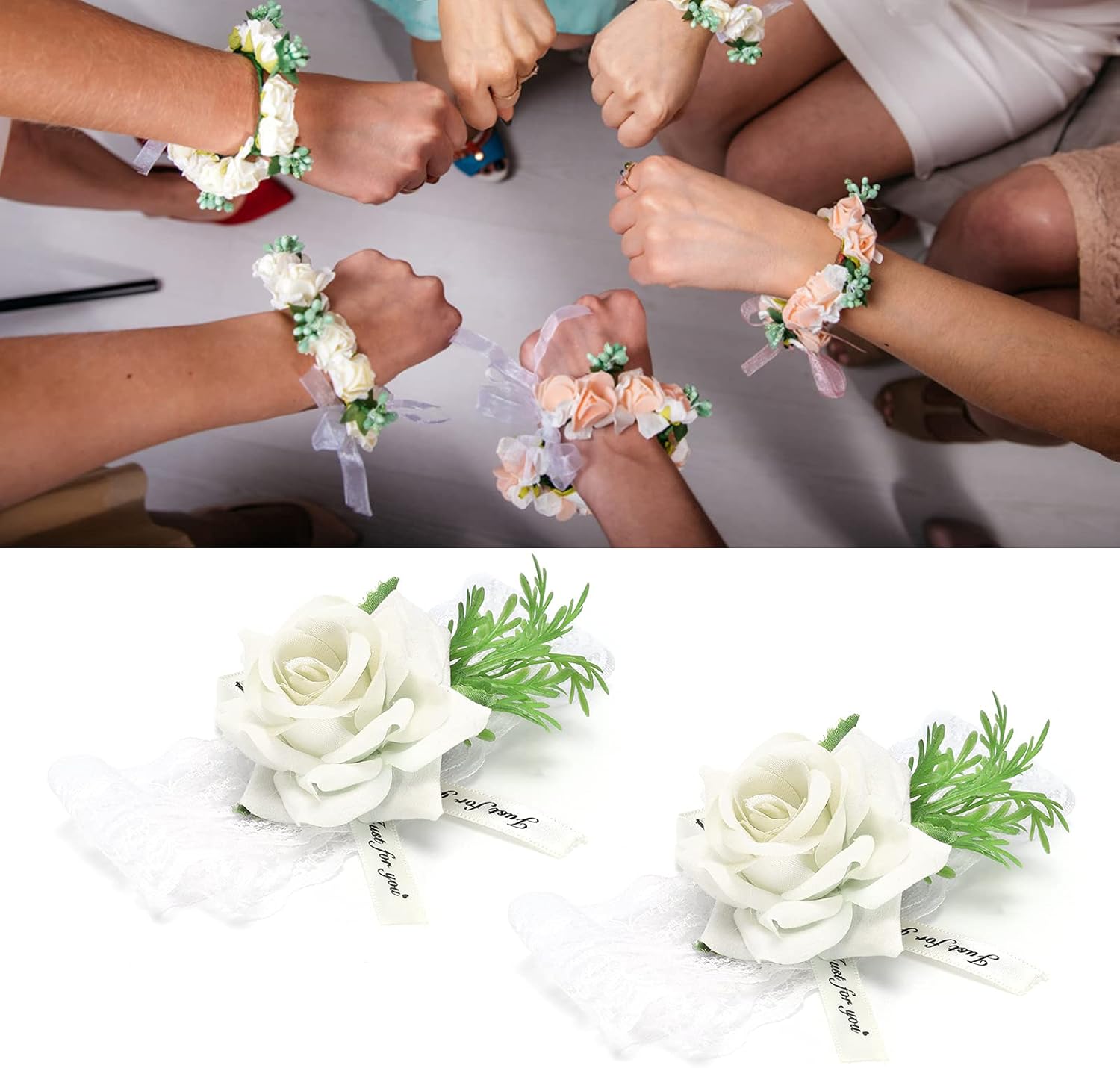 2 Pcs Simulated Rose Silk Wrist Corsage Wedding Accessory