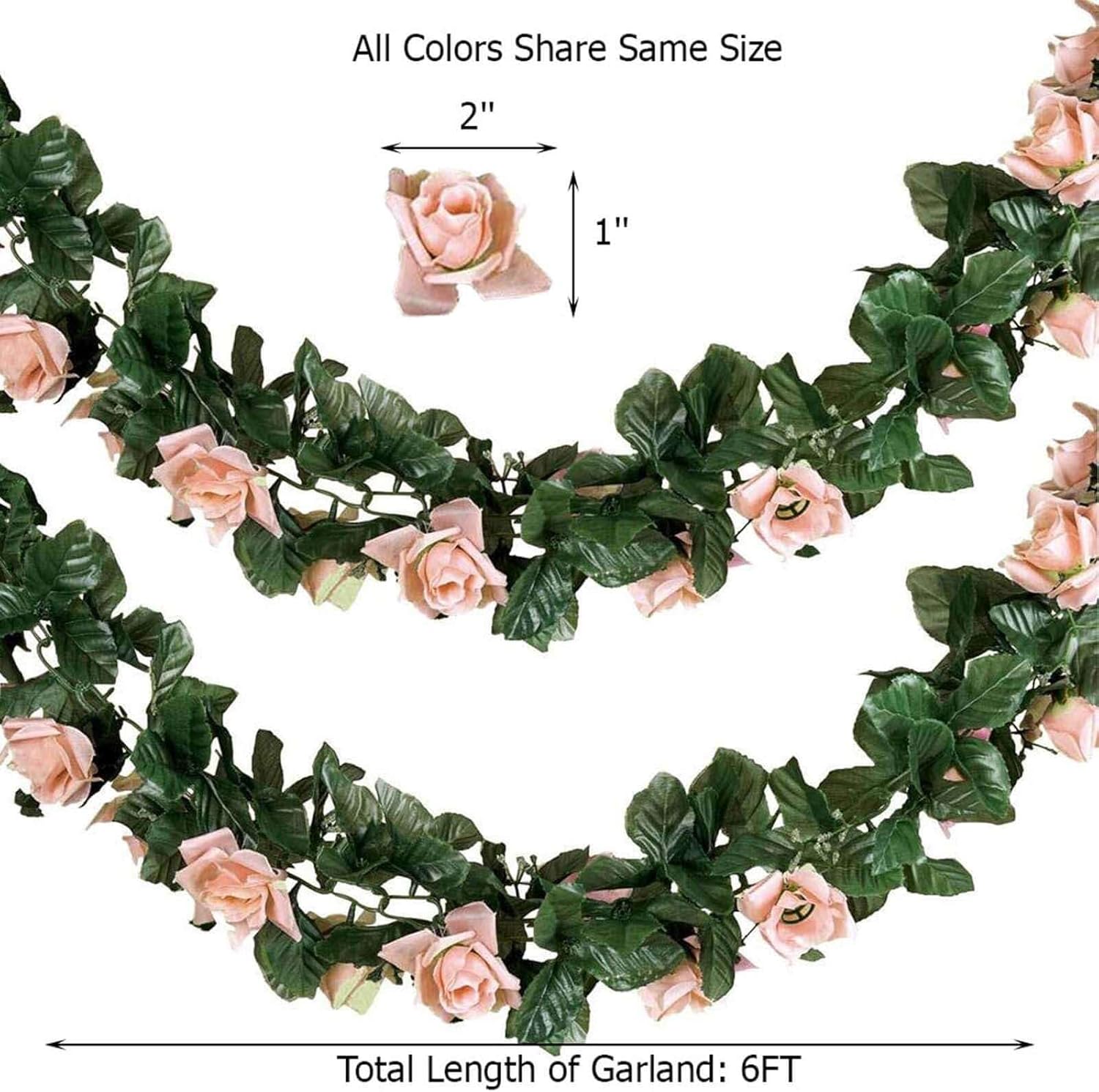 Efavormart 6 Foot 3D Silk Rose Garland - Cream