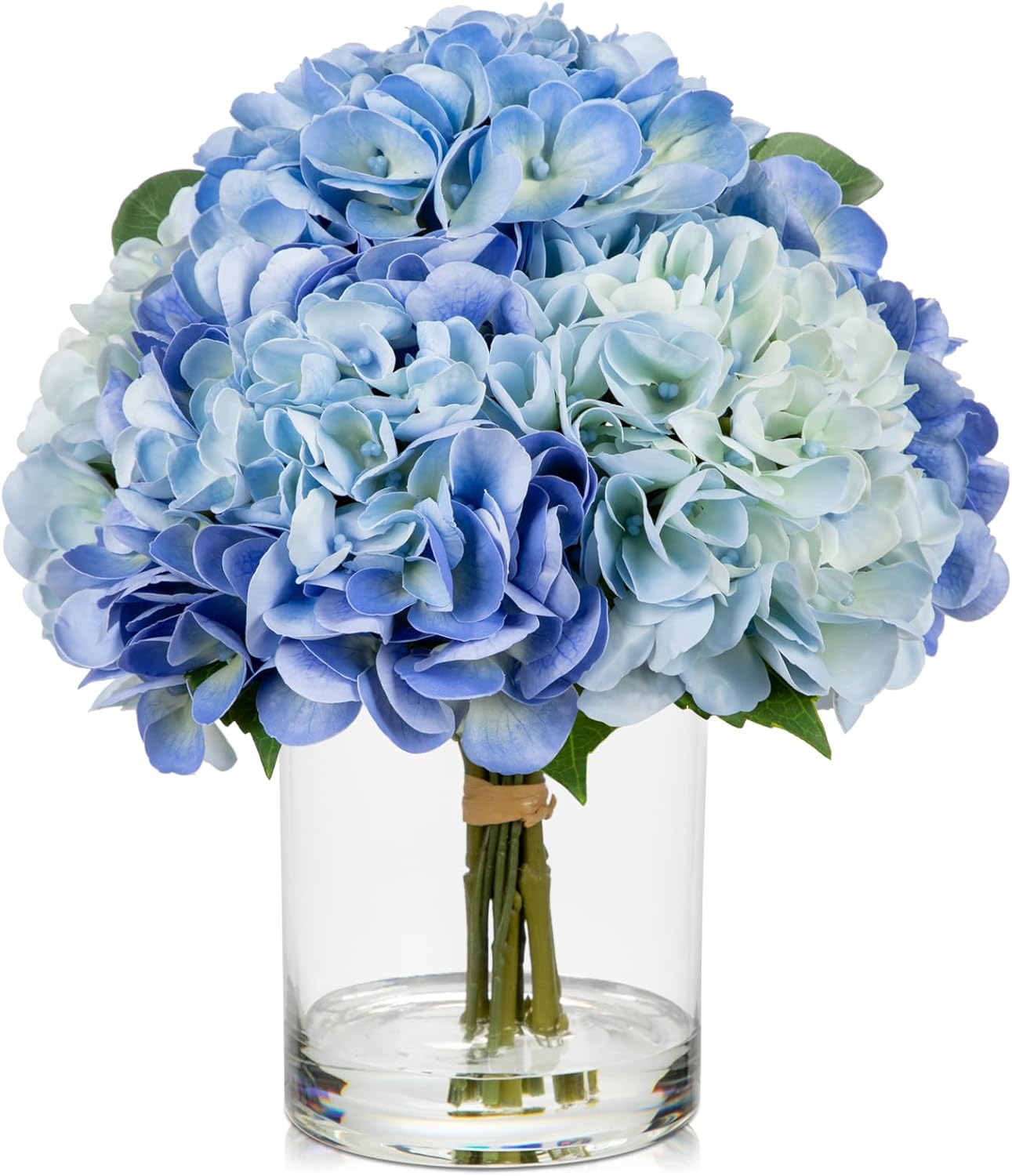 Hollyone Realistic Artificial Hydrangea Flowers in Glass Vase