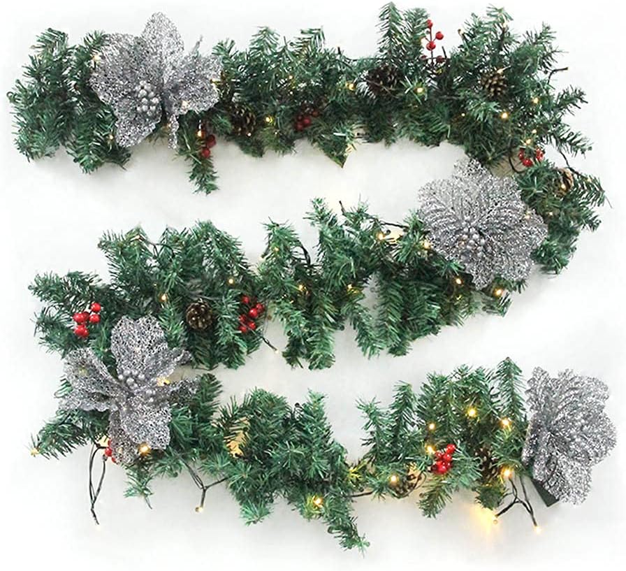 27m 9ft Christmas LED Rattan Red Flower Decorative Wreath