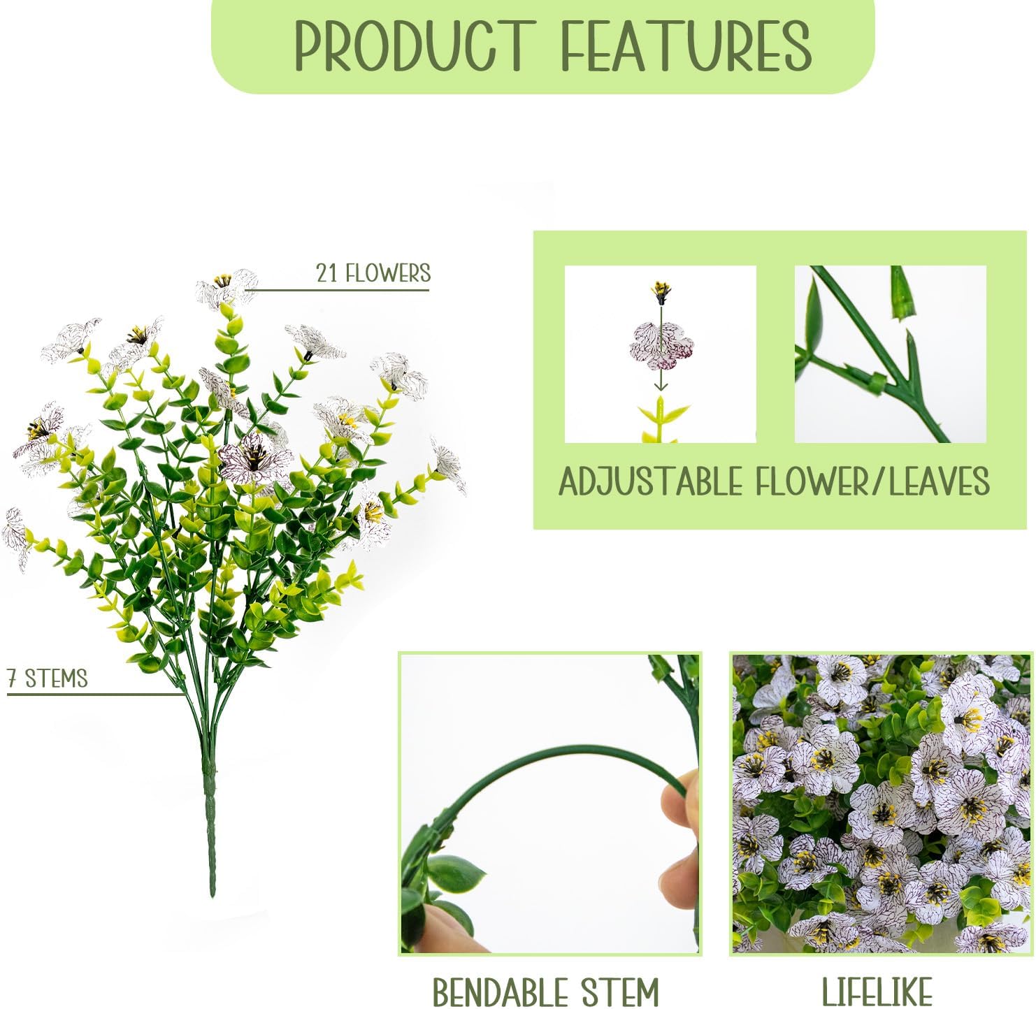 VDVST 10 Bundle Artificial White Flowers Set