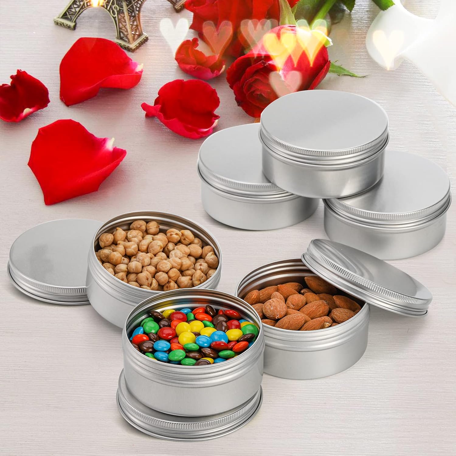 Foraineam 48 Pack 4 Oz Screw Lid Metal Round Tins