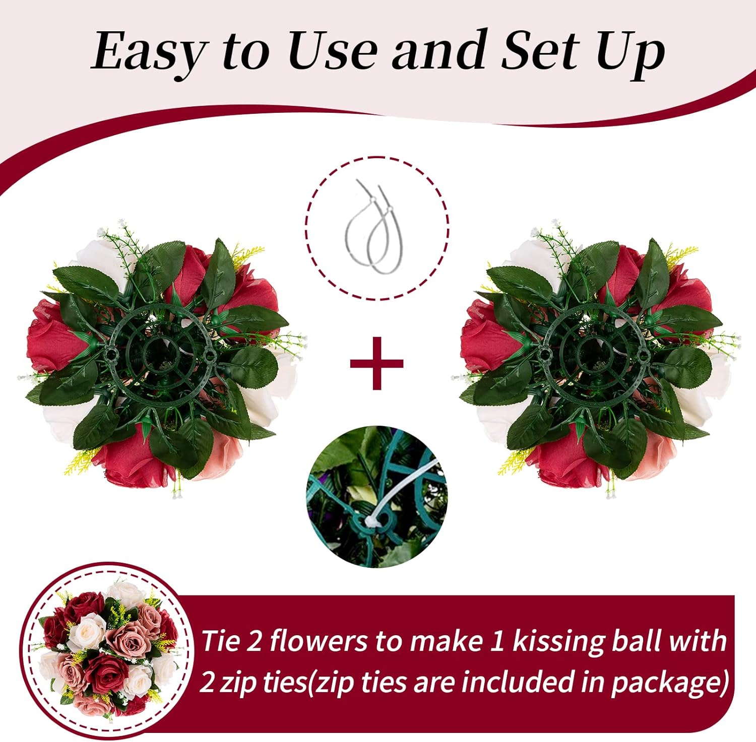 BLOSMON Flower Balls Wedding Centerpieces 10 Pcs Burgundy White Artificial Flowers