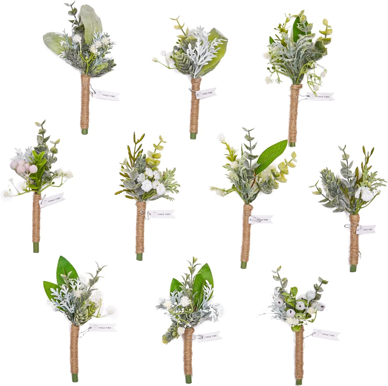 TINGE TIME Fresh Green Silk Boutonniere Set 10 pcs