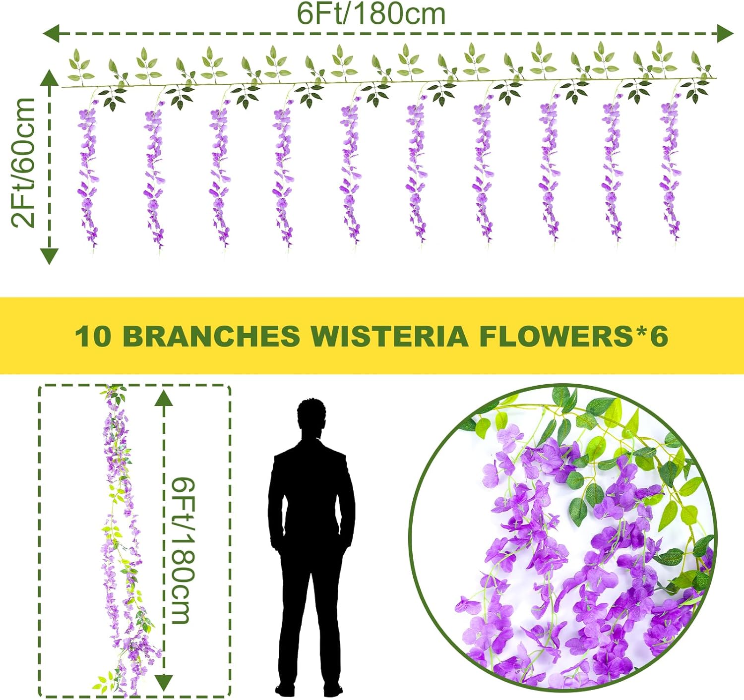 Alotiki Wisteria Artificial Flowers Garland 60ft