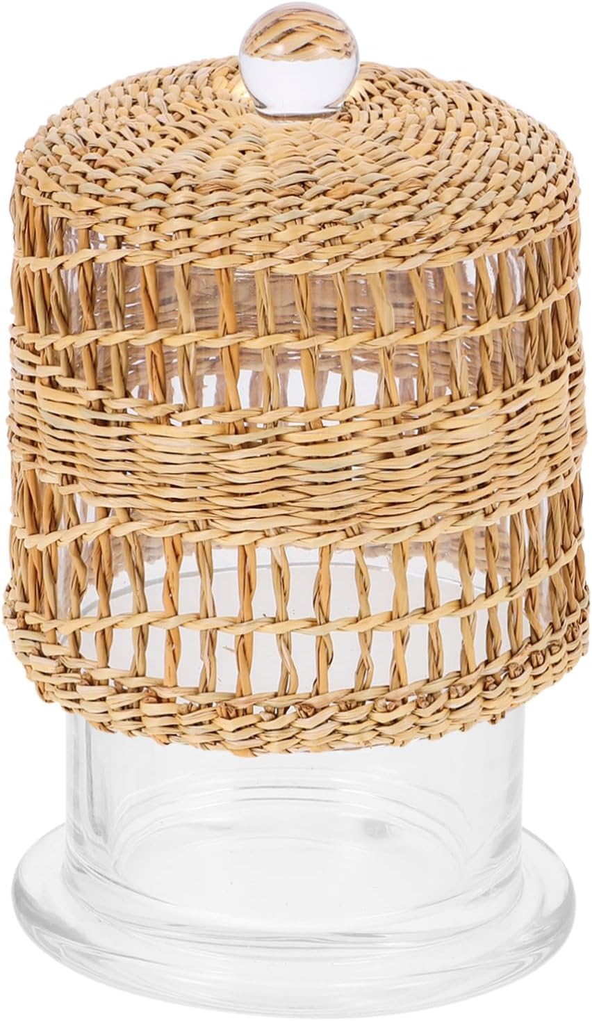 Zerodeko Glass Candle Dome Holder with Rattan Wrap Decorative Cover