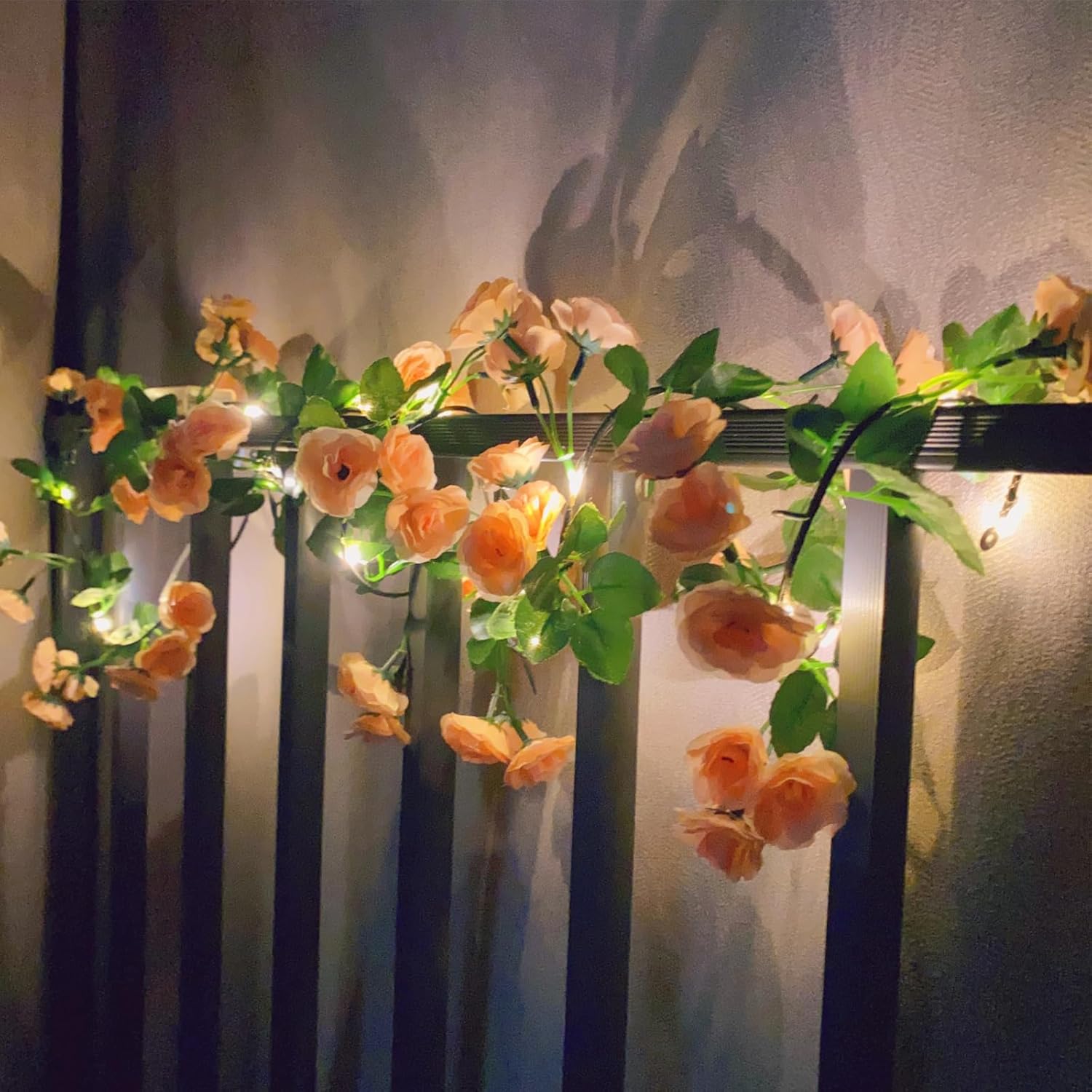 Fielegen Artificial Flower Garland with LED String Lights 6FT Decor