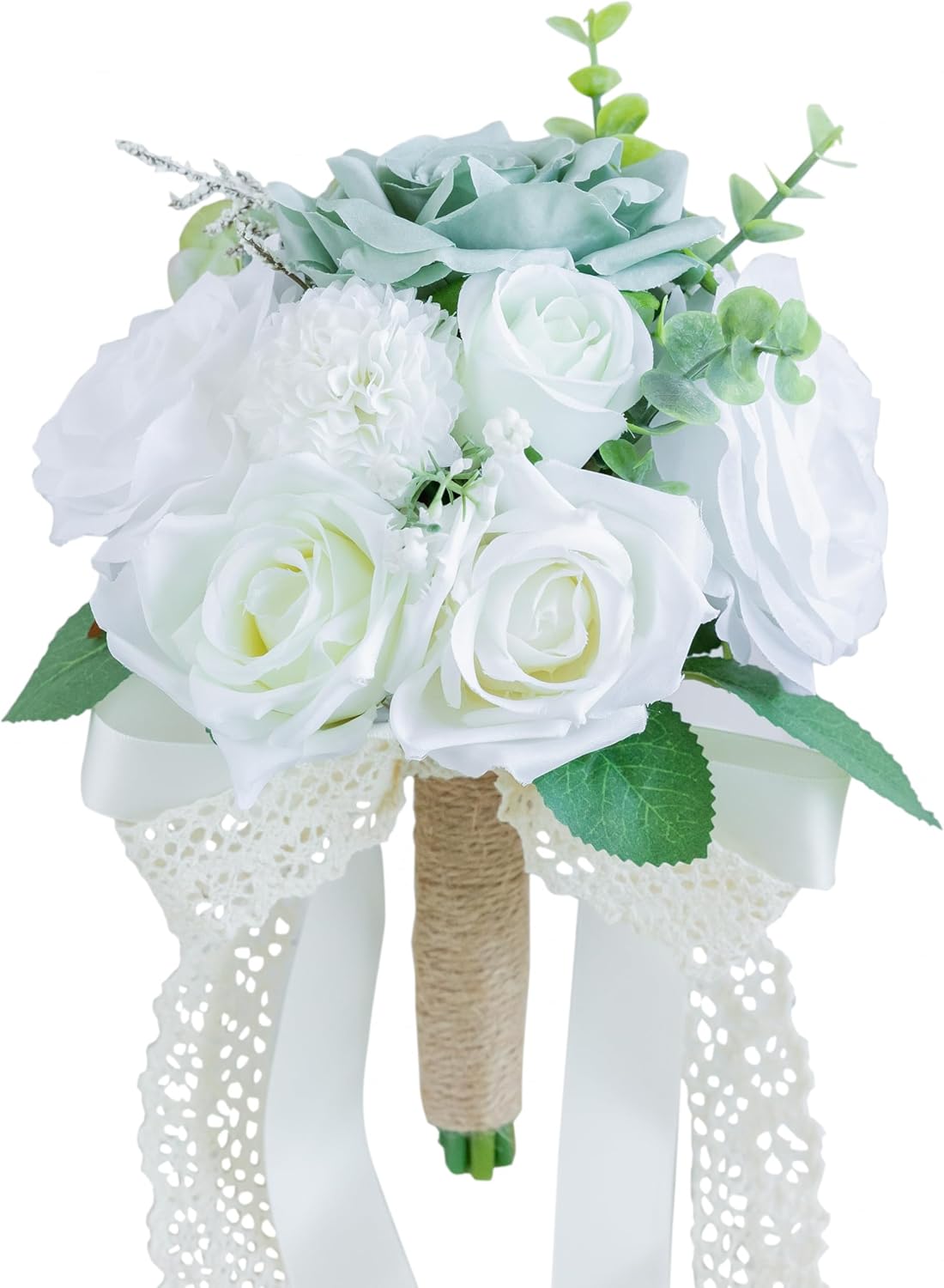 Elegant Artificial Wedding Bouquet with Silk Roses and Baby Breath