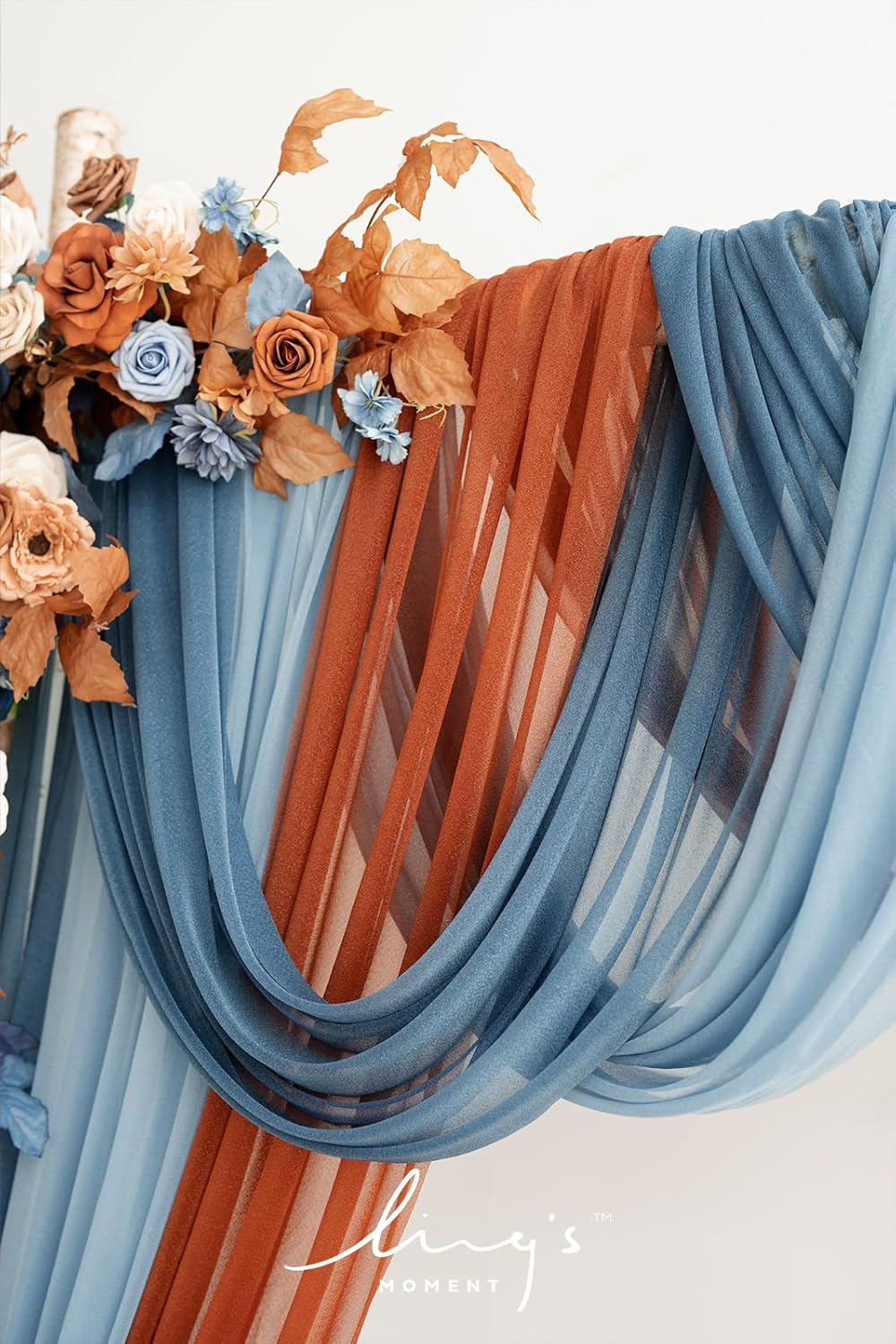 Lings Moment Fall Wedding Arch Flowers with Sheer Drapes Kit