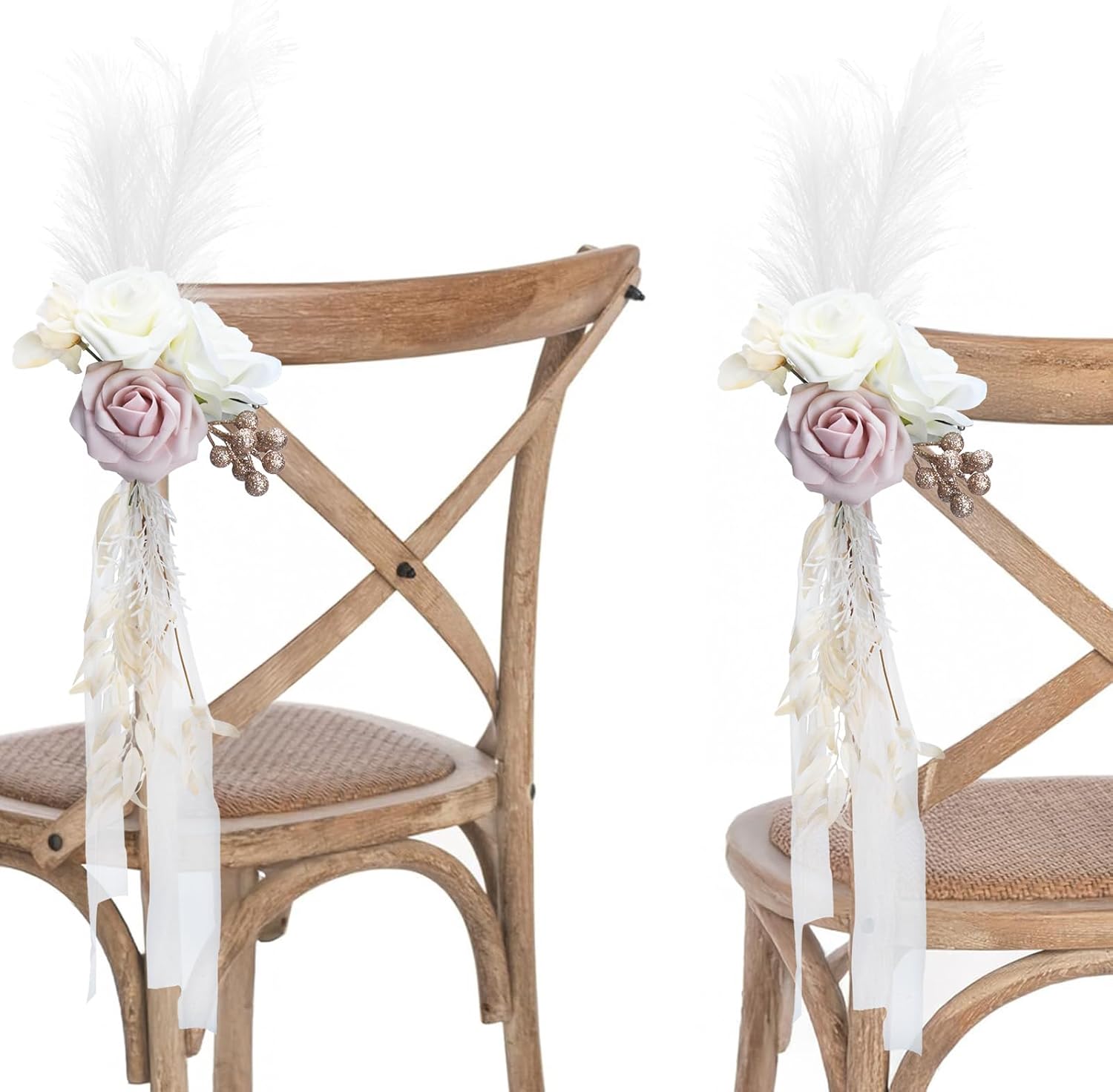 Elegant Wedding Chair Flowers 6PCS Pink White