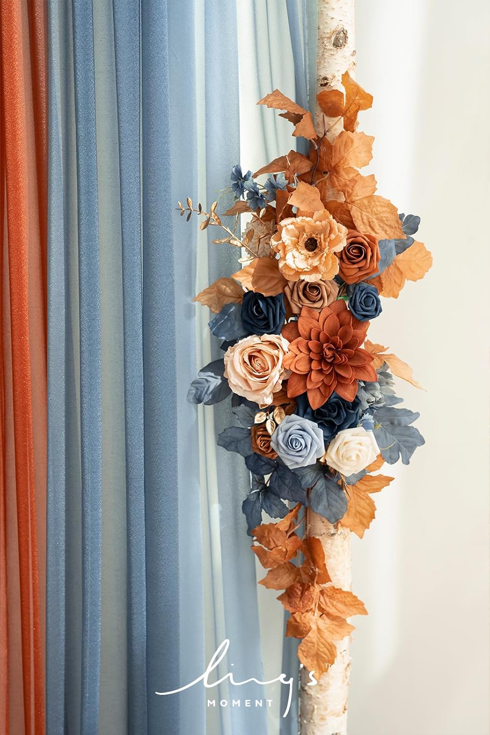Lings Moment Fall Wedding Arch Flowers with Sheer Drapes Kit