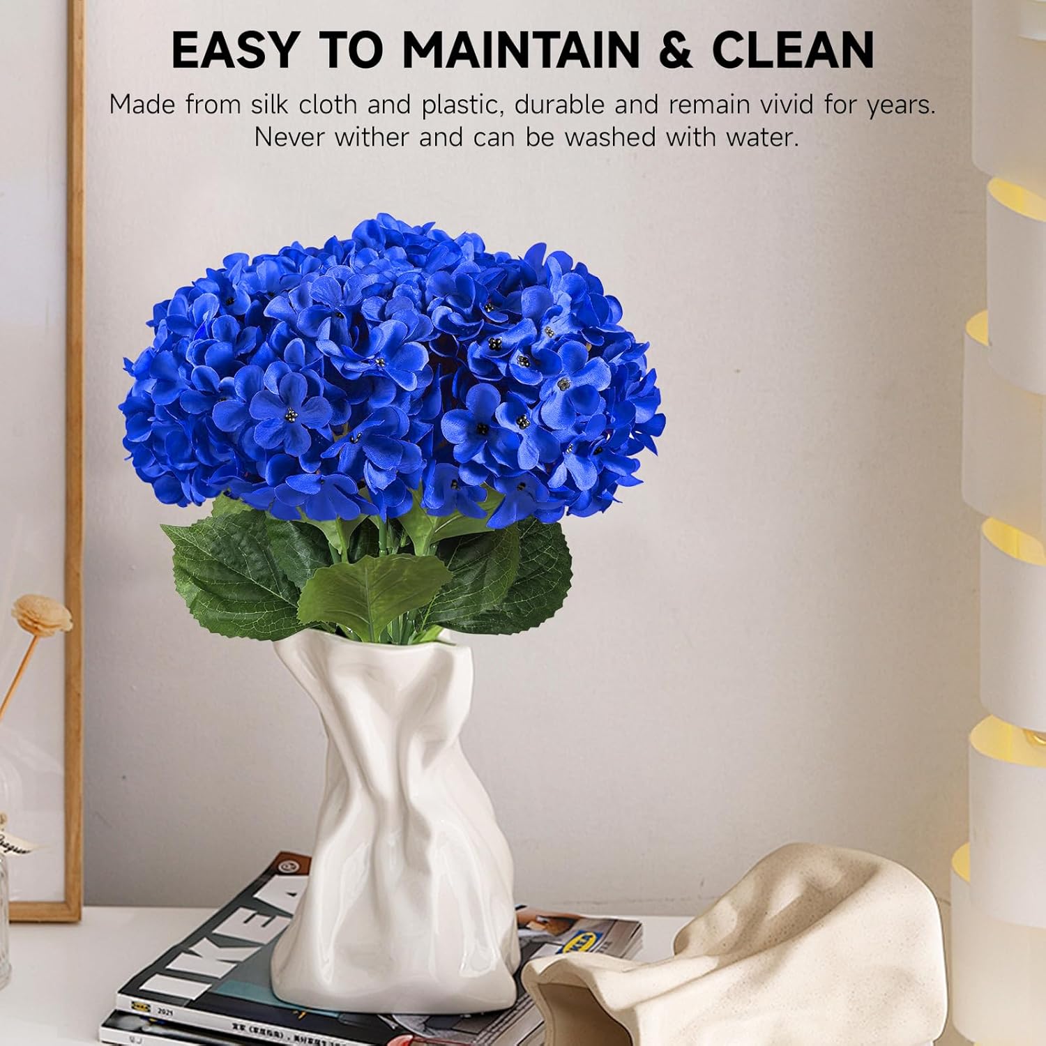 6 Pc Artificial Hydrangea Flowers Royal Blue Long Stems