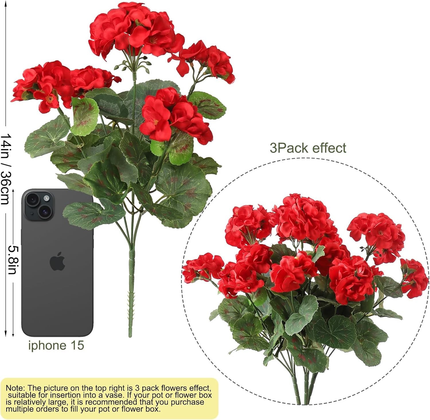 Dremisland 3 Pack Artificial Geranium Flowers