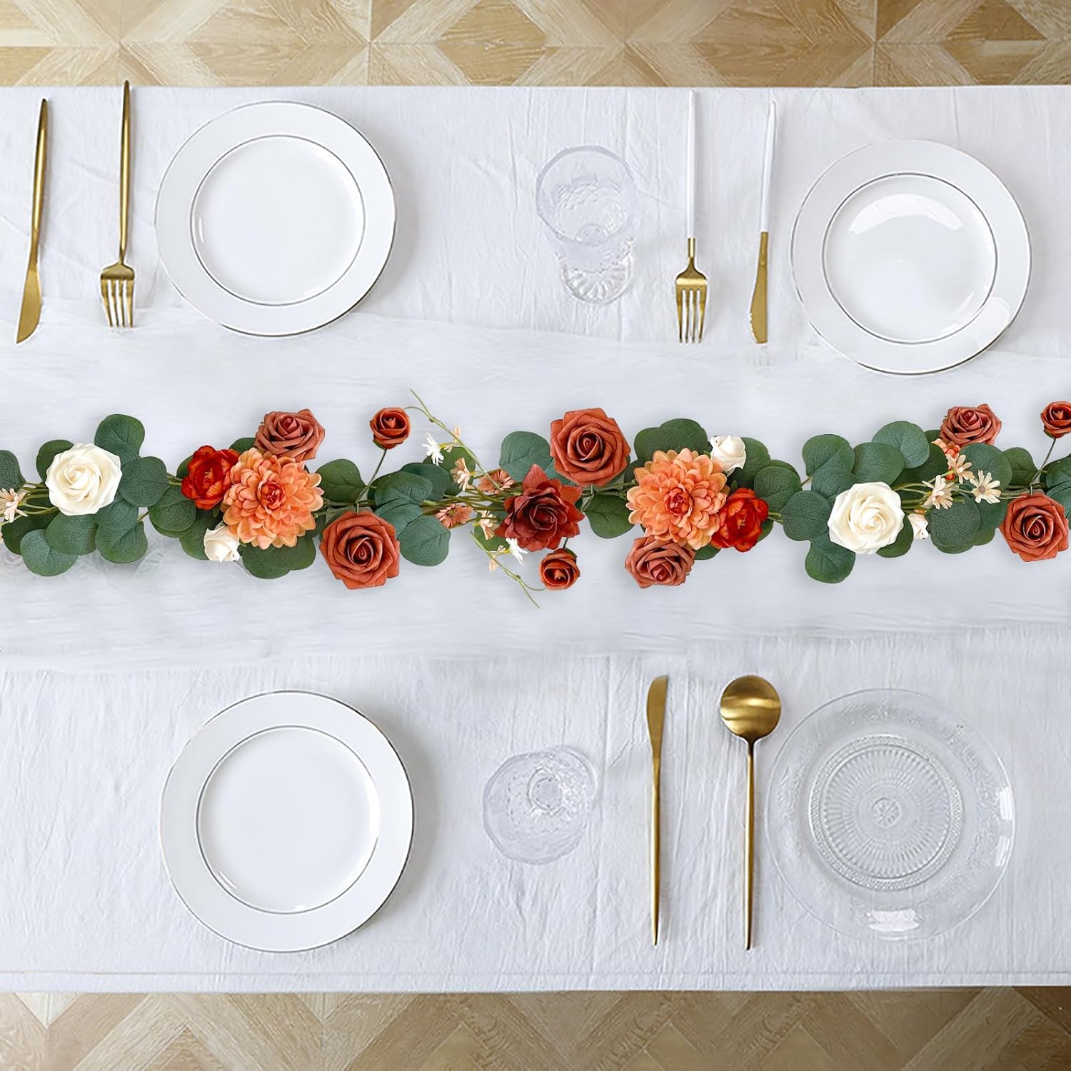 2PCS Artificial Rose Terracotta Garland Burnt Orange Wedding Decor