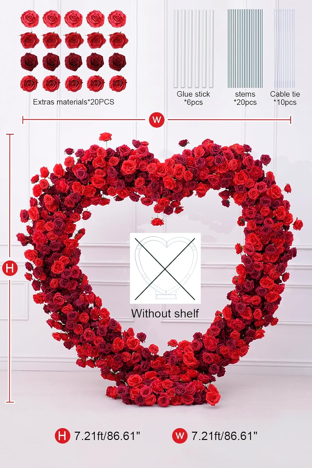 Dark Red Artificial Flower Heart Shape Wedding Arch Backdrop