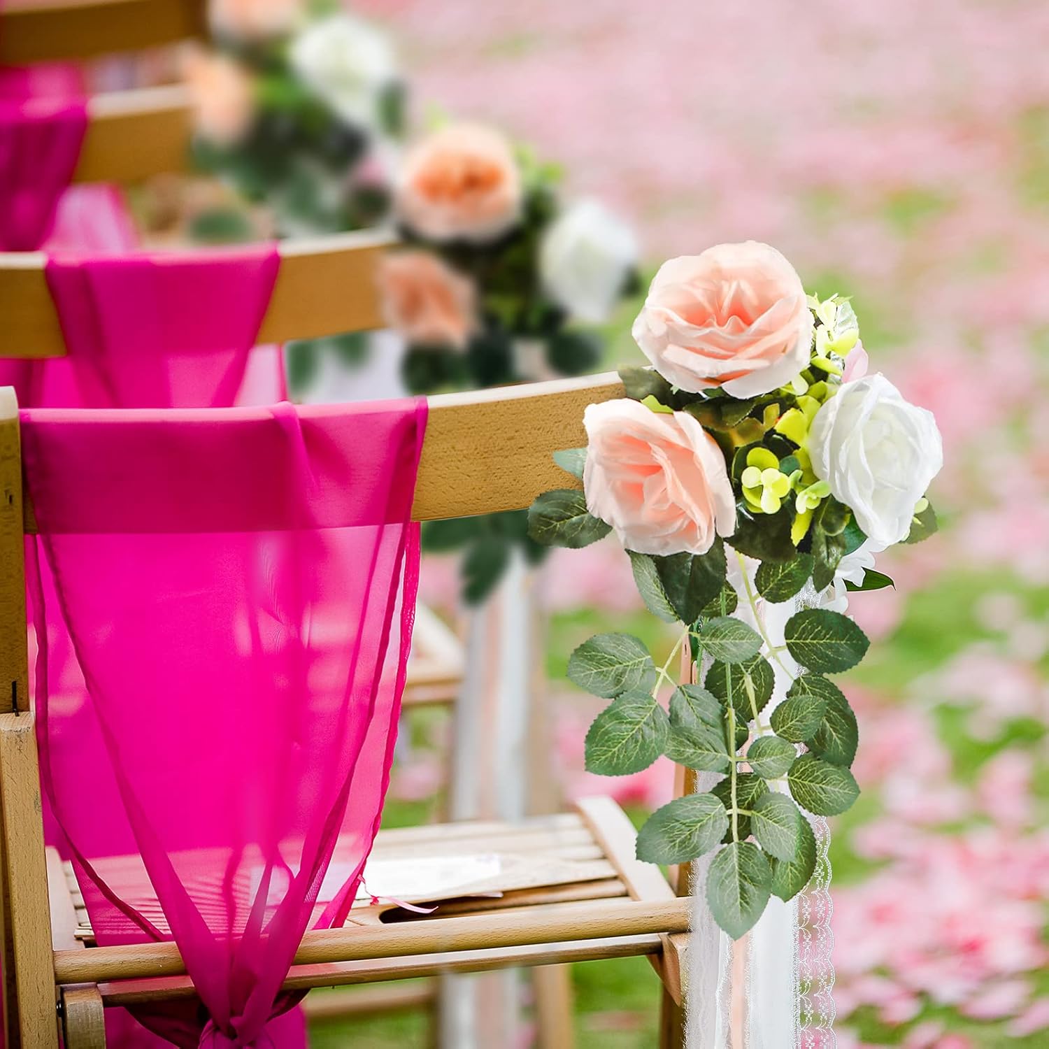 Giegxin 16 Pcs Wedding Aisle Decorations Pew Flowers with Ribbons
