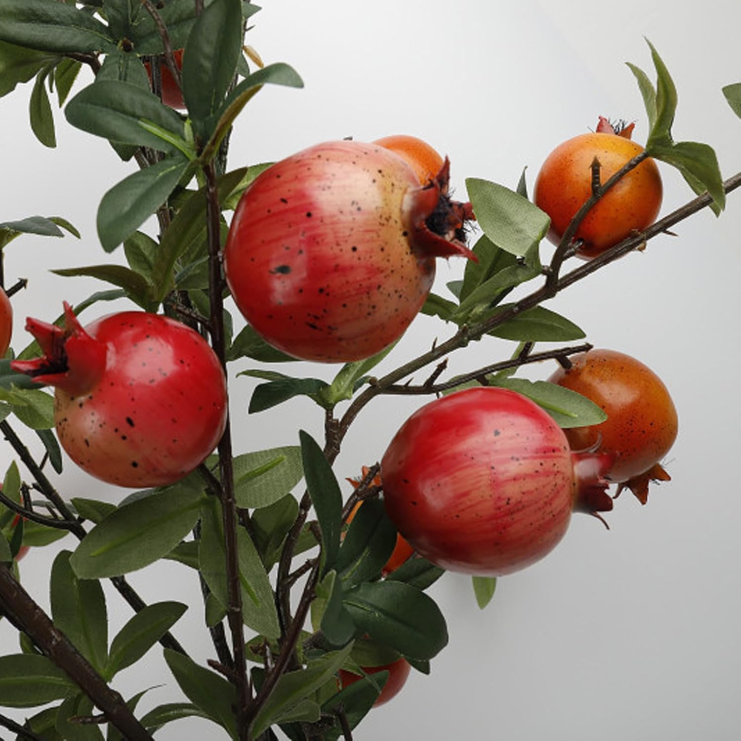 4PCS Faux Pomegranate Flower Bouquet Artificial Flowers with Green Leaves