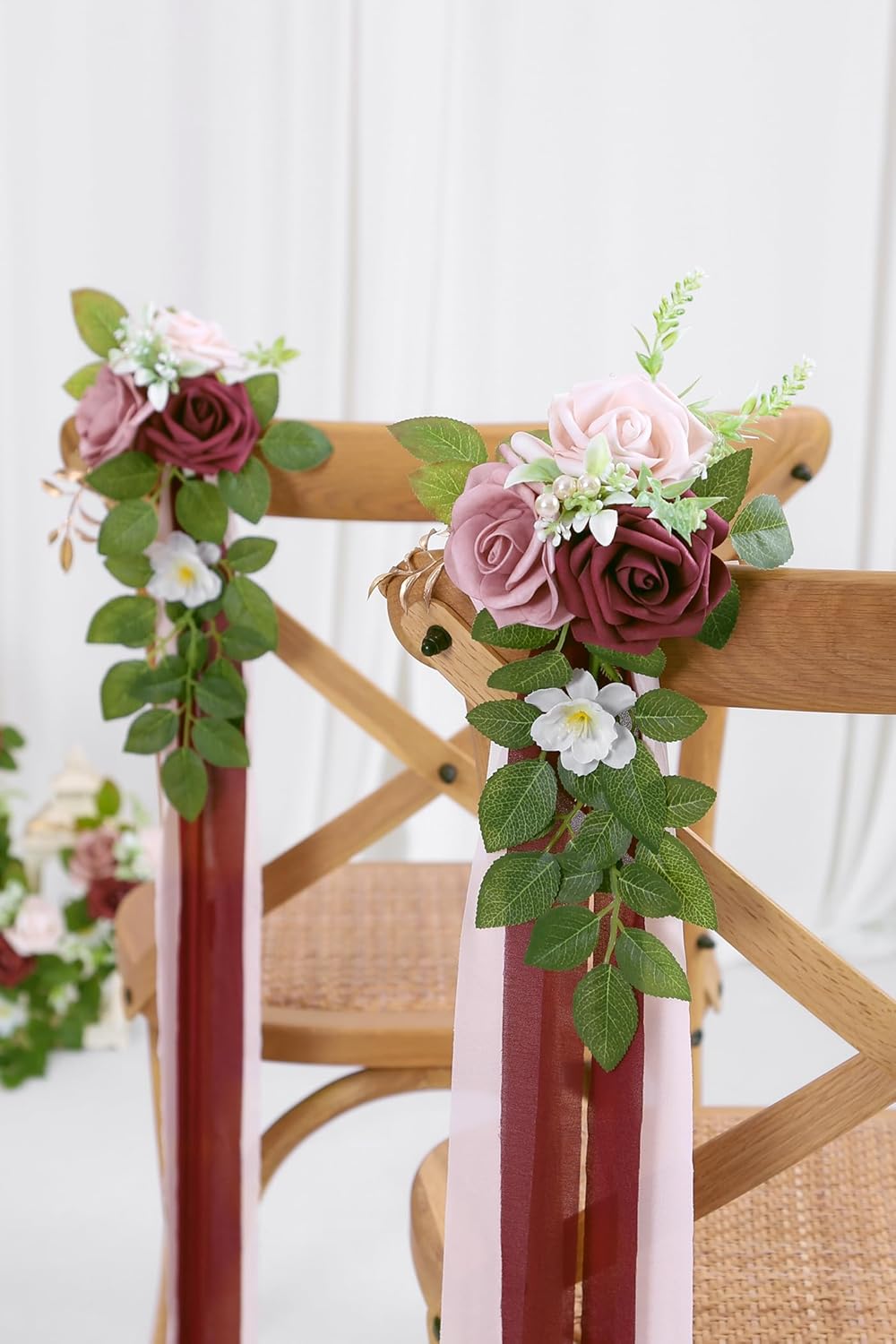 10 Wedding Aisle Decorations for Ceremony - Burgundy Chair Flowers