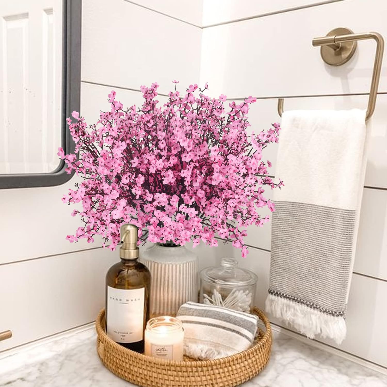 AILANDA 16PCS Pink Artificial Baby Breath Flowers Bouquet Vase Fillers