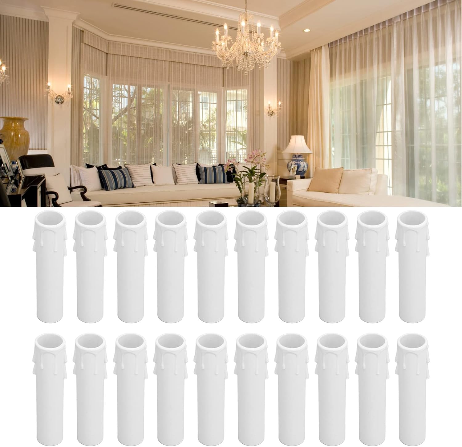 White Candle Covers 20pcs E12 Socket Sleeves for Chandeliers