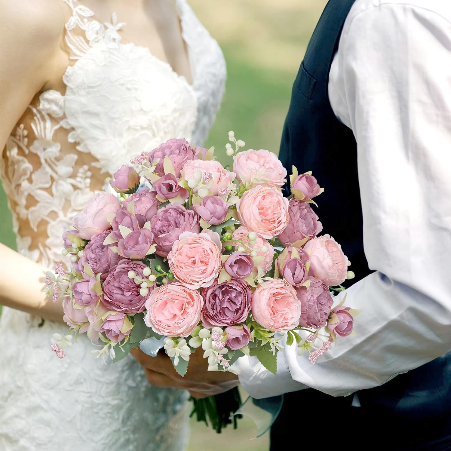 SOMYTING Artificial Pink Peonies Flowers Bouquets 2PCS