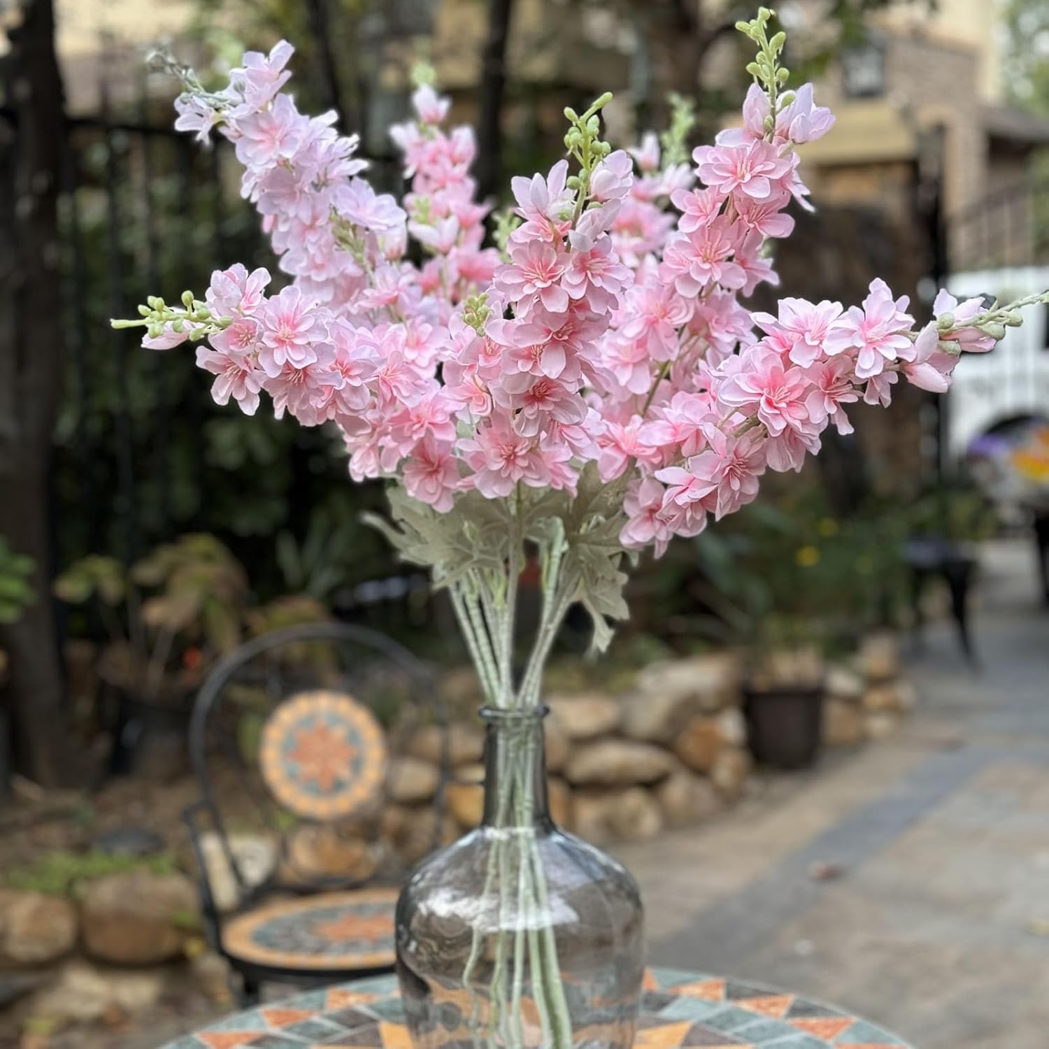 IPOPU Pink Delphinium Artificial Flowers 6pcs Real Look
