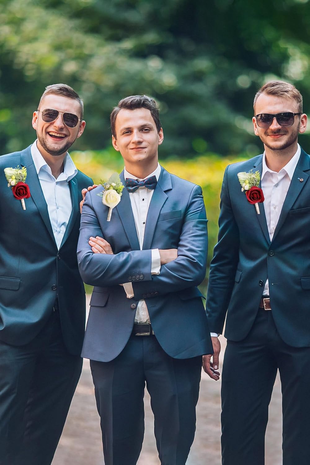 HIALTODAY 8Pcs Men Red Rose Boutonnieres Wedding Supplies