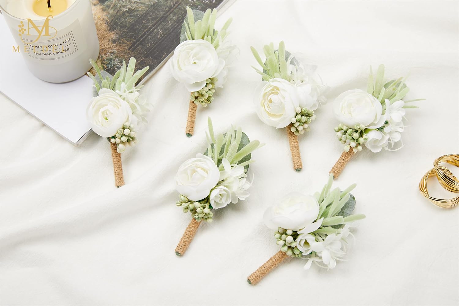 Meldel Ivory Greenery Boutonniere Set of 6