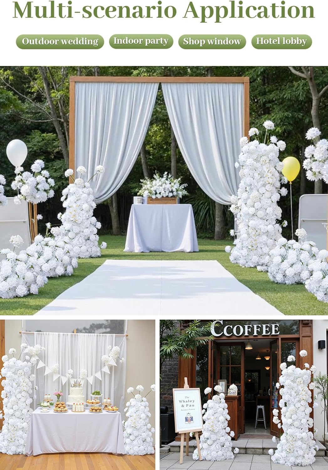 19 Inch White Artificial Flowers Ball for Wedding Aisle Floor Centerpieces