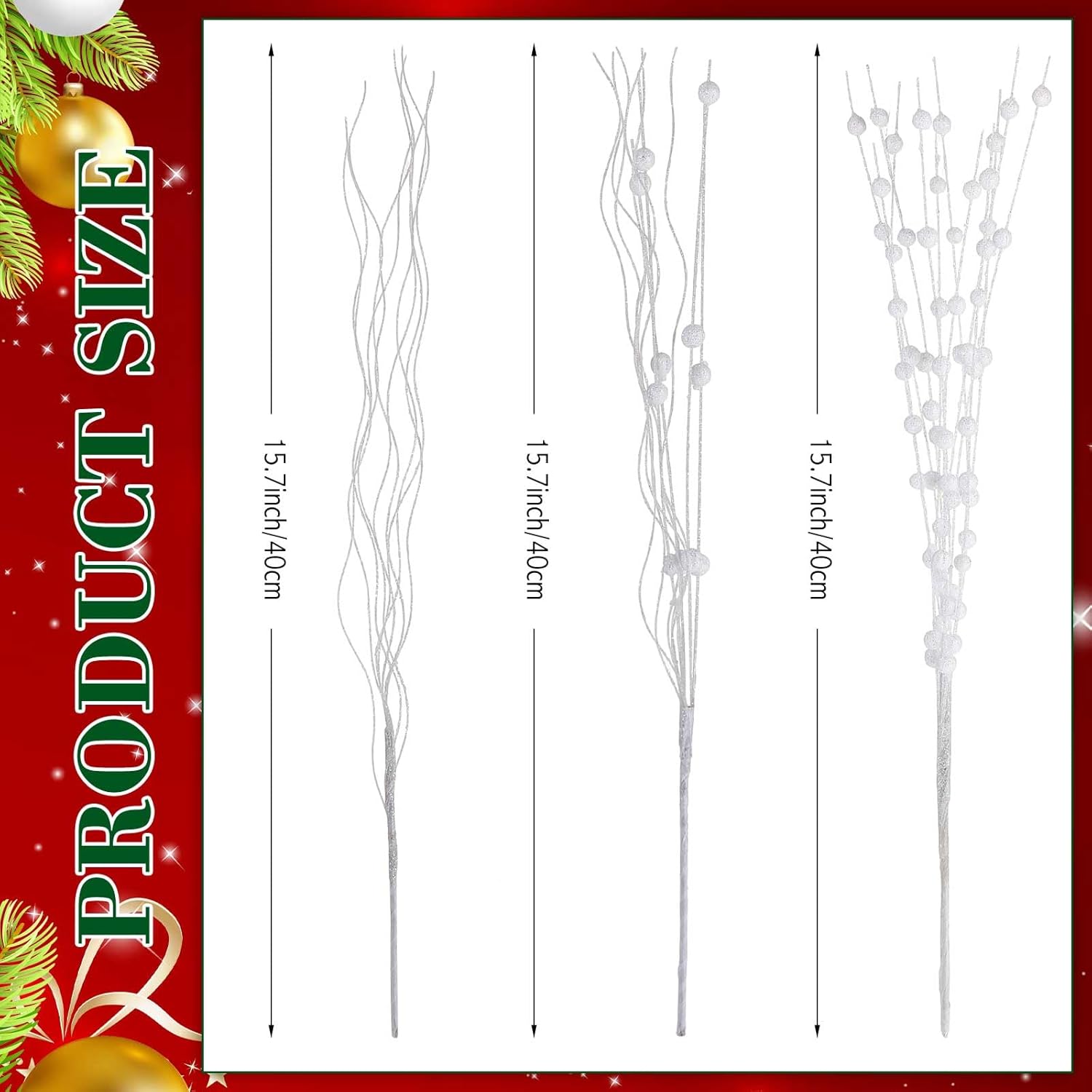 Libima 36 Pcs Glitter Berry Stem Ornaments White