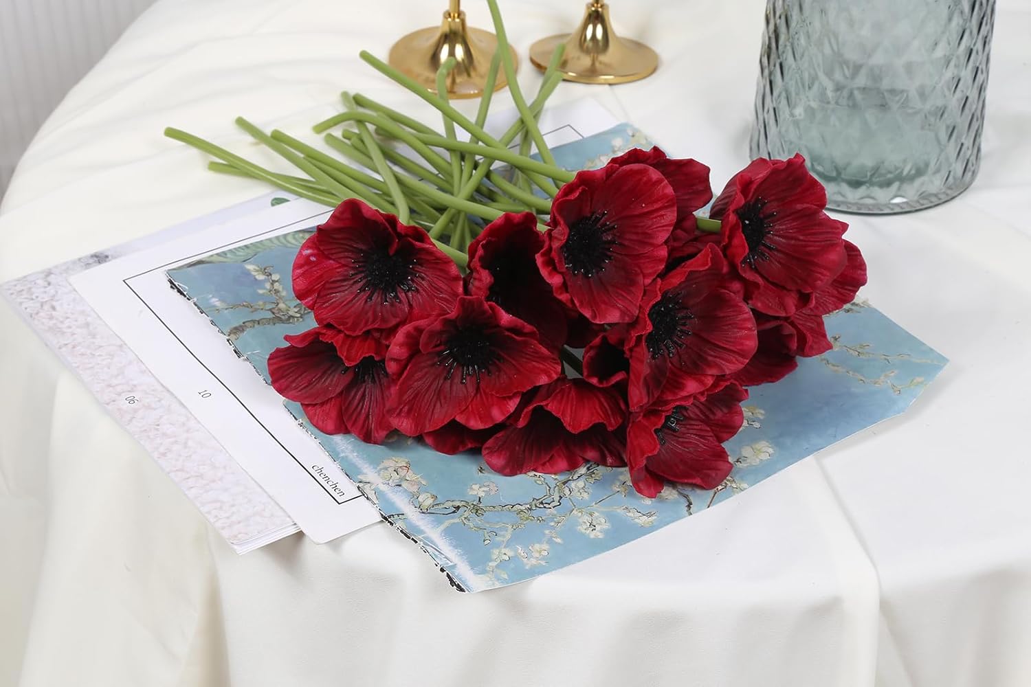 IPOPU Burgundy Poppy Flowers Artificial 20pcs