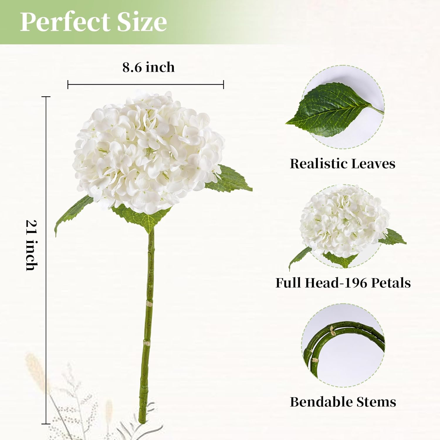 BonBlooms 3 Pcs White Hydrangea Artificial Flowers