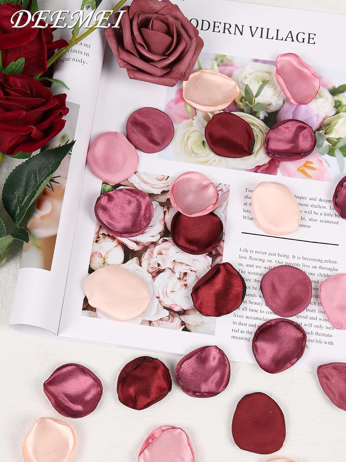 400pcs Silk Rose Petals Mix Burgundy Wedding Decor