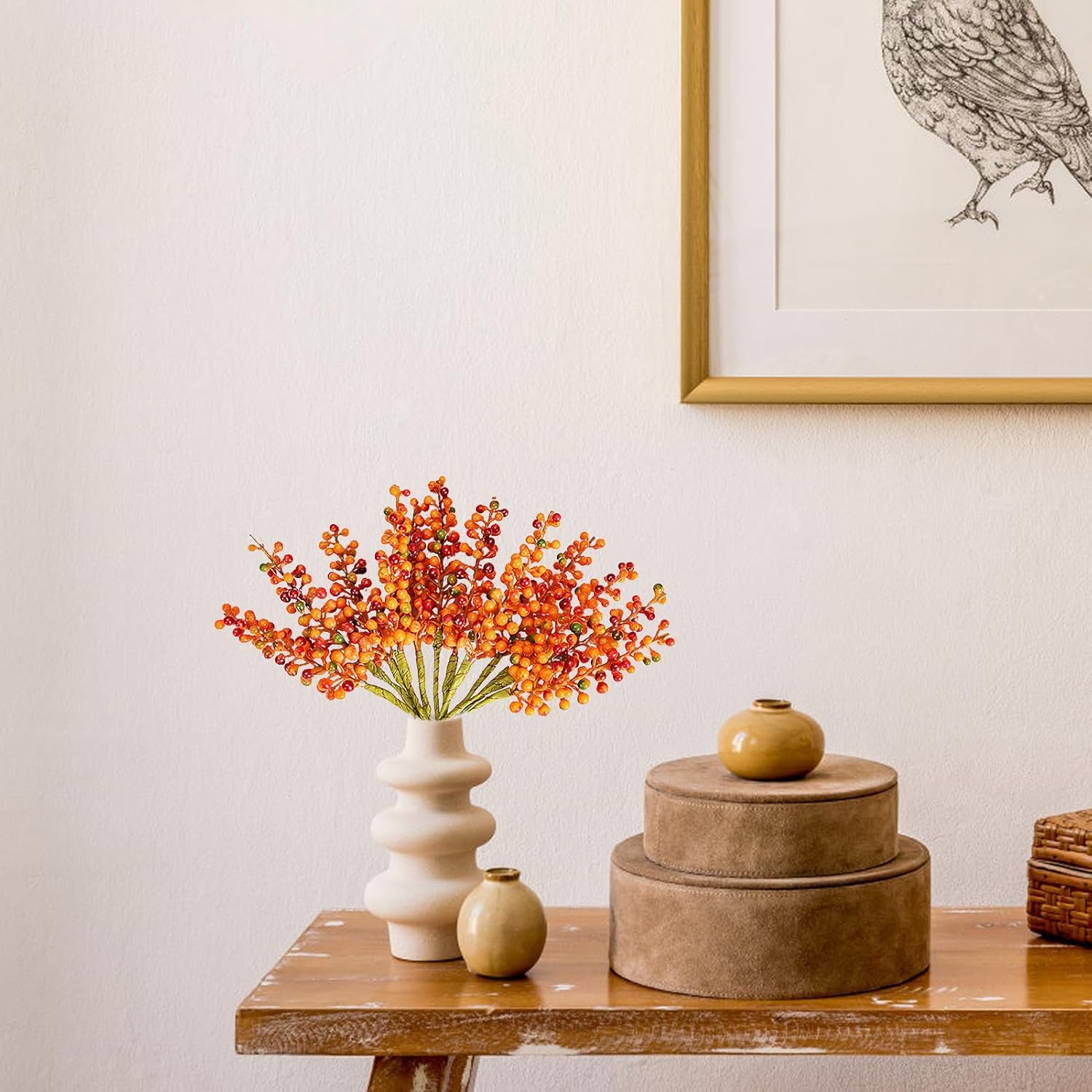 Belupai 12 Pc Orange Fall Berry Stem Decor