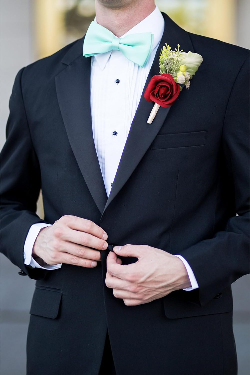 HIALTODAY 8Pcs Men Red Rose Boutonnieres Wedding Supplies