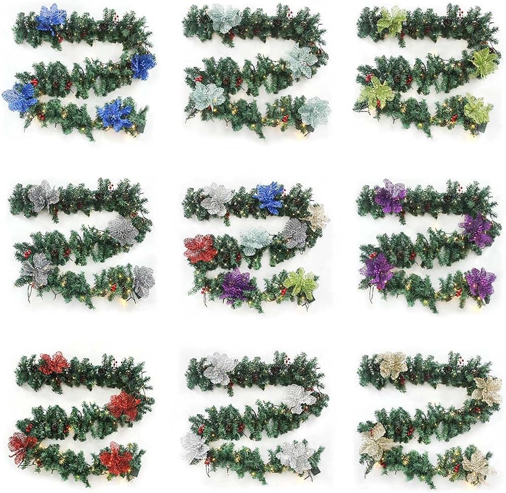 27m 9ft Christmas LED Rattan Red Flower Decorative Wreath