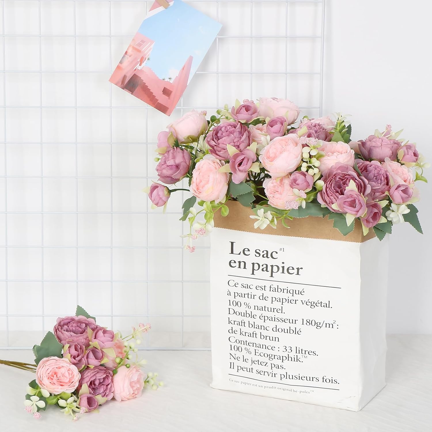 SOMYTING Artificial Pink Peonies Flowers Bouquets 2PCS