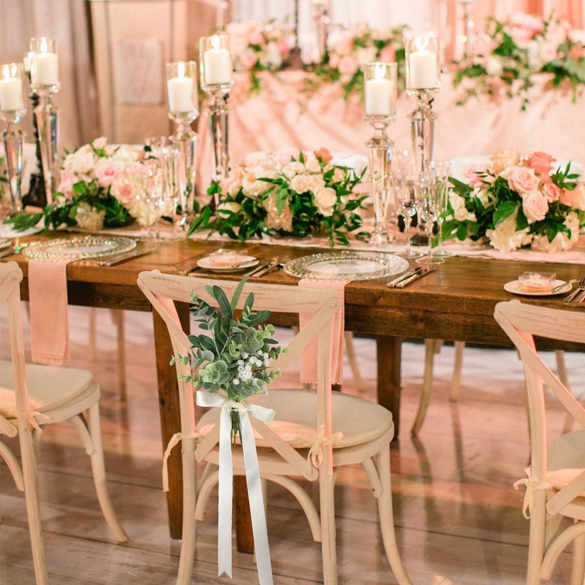 Rinlong 6Pcs Wedding Aisle Decor Artificial Eucalyptus Bows
