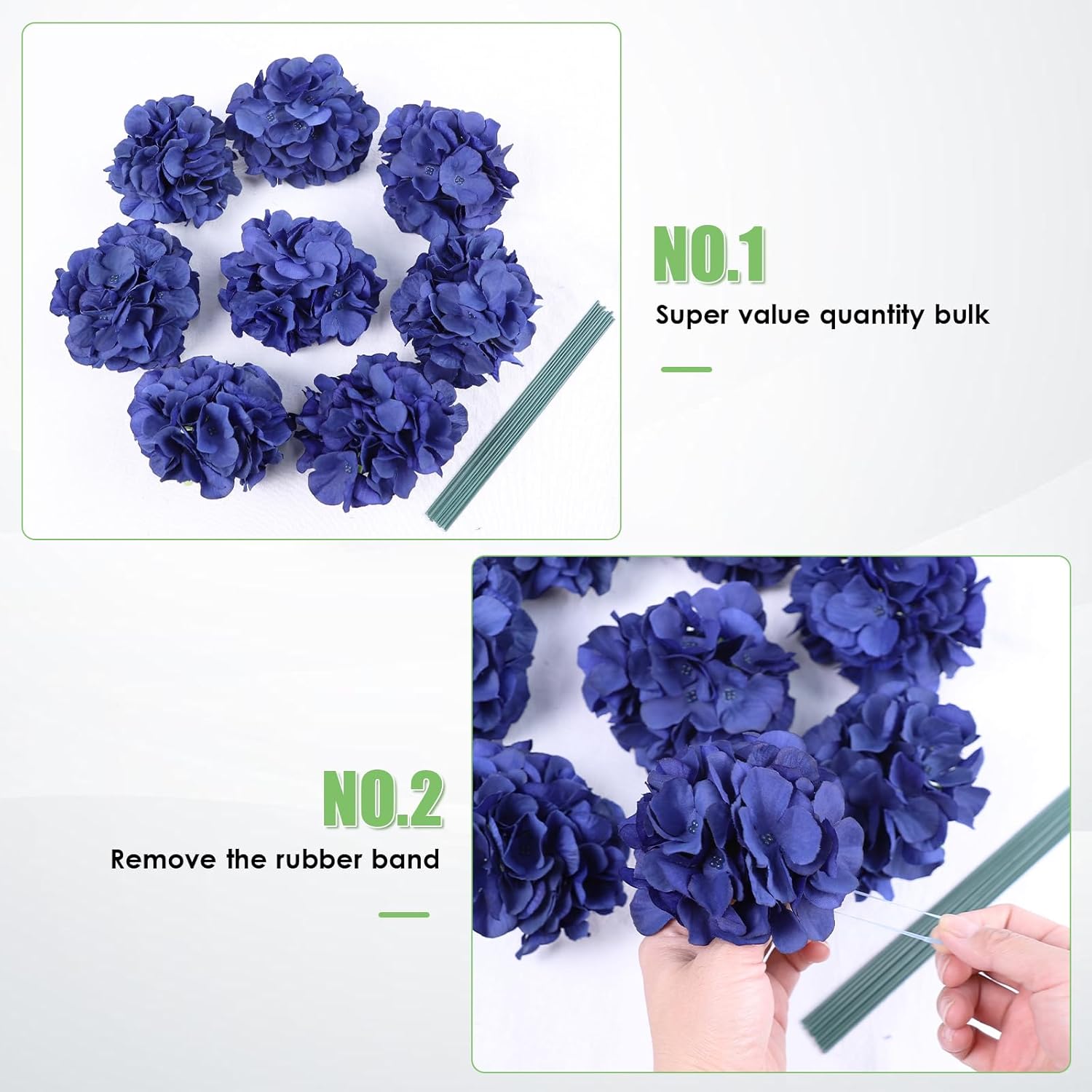 AVIVIHO 65 Pcs Navy Blue Hydrangea Artificial Flowers Realistic